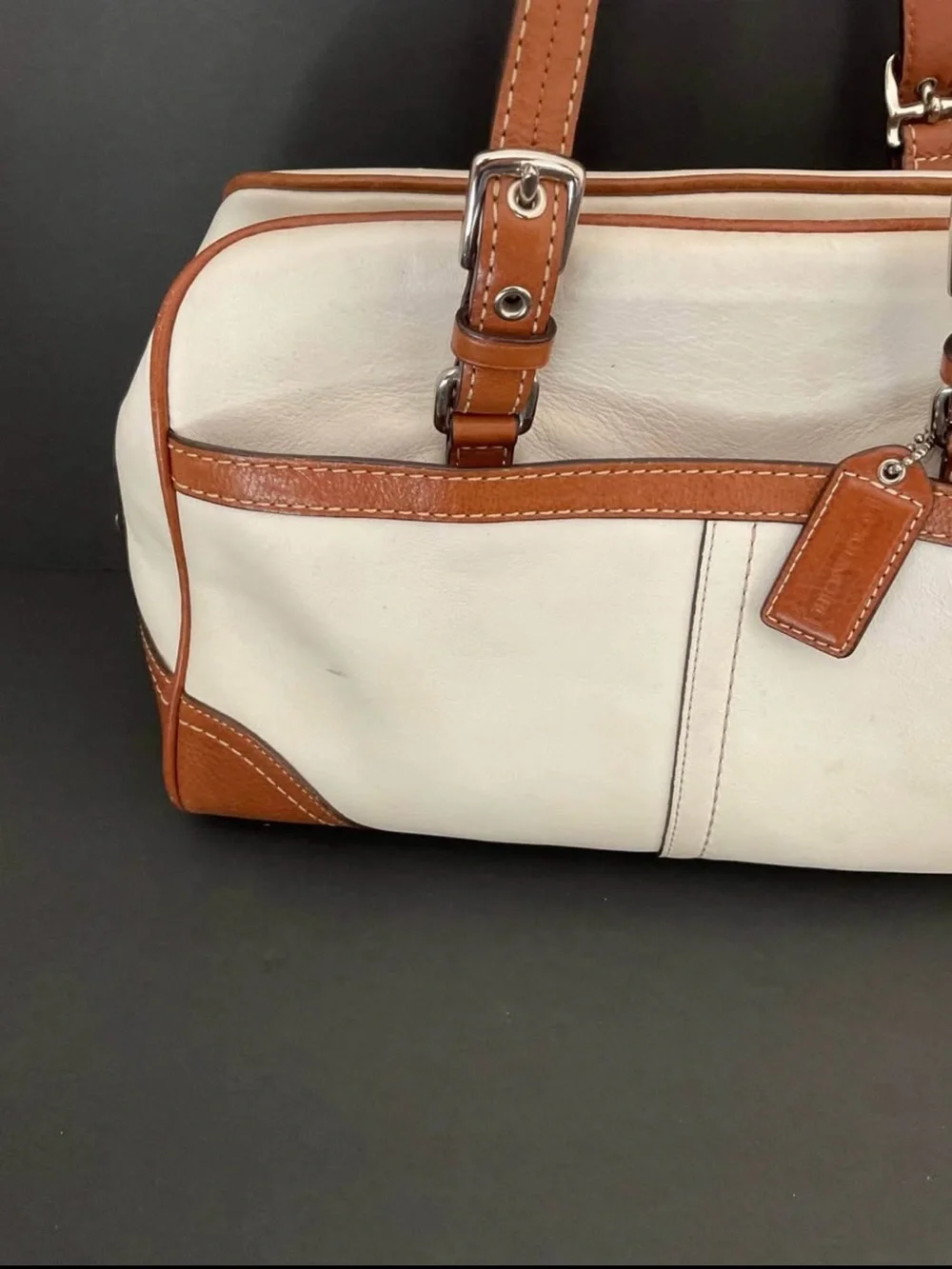 Coach Hampton Bag Doctors Satchel Shoulder Bag White & Tan Leather